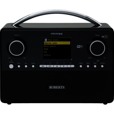 Roberts Stream93i Black - Stylish DAB/FM/Internet Radio with WiFi Clock Duo Alarms  USB Porta and Line-in Socket